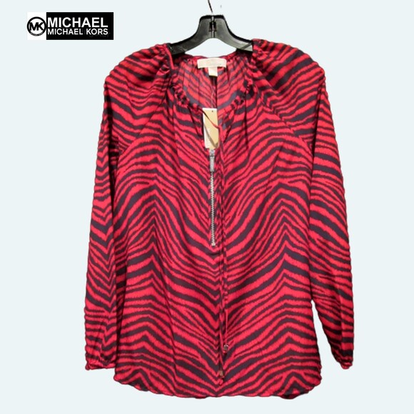MICHAEL Michael Kors NEW MACINTOSH Leopard Drawstring/Zip Blouse - Picture 1 of 12